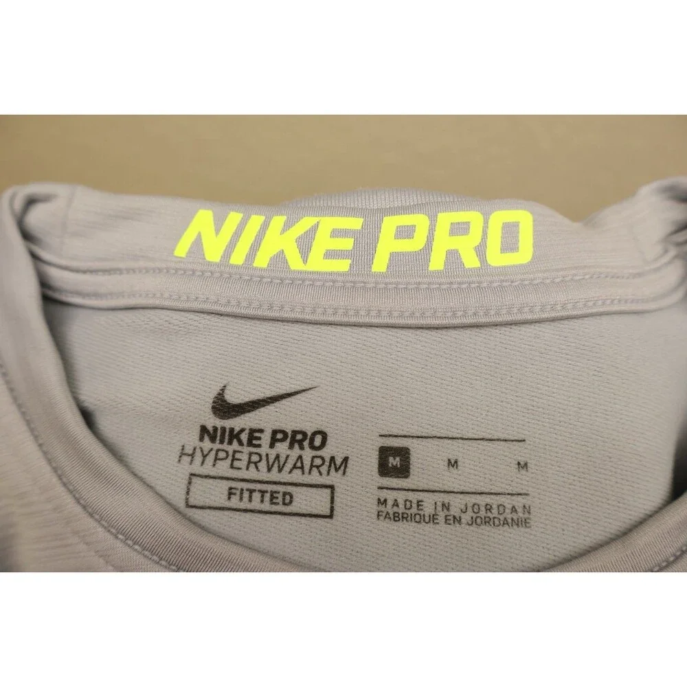 Nike Pro Hyperwarm Mens T Shirt M Gray Crew Neck Long Sleeve Breathable Logo